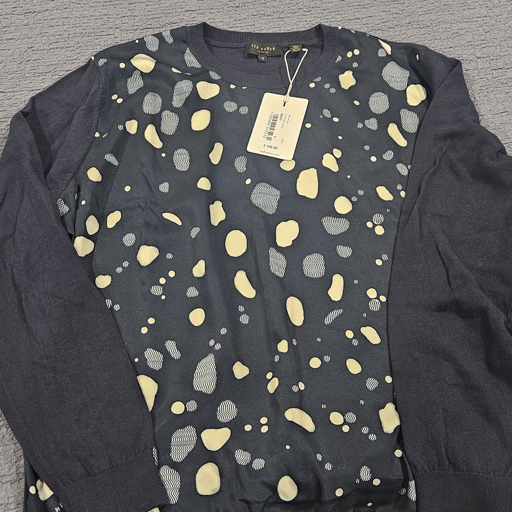 NWT Ted Baker Womens Navy and Cream Patterned Sweater
